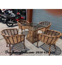 Bàn ghế cafe mây nhựa ngoài trời NH283