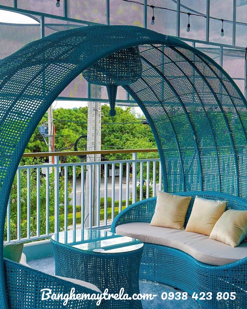 
								Ghế mây nhựa ngoài trời mái vòm NH291