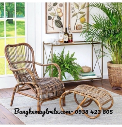 Ghế mây tự nhiên đọc sách kèm đôn gác chân MA759