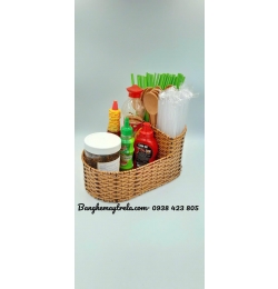 Khay để gia vị đũa muỗng nhựa giả mây NH317